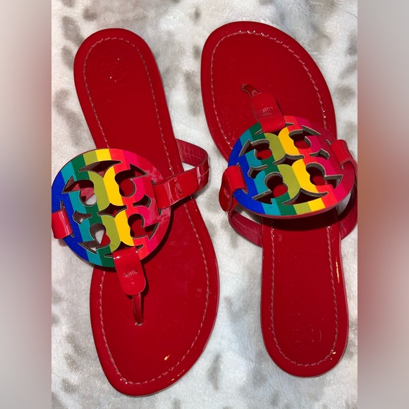 Tory Burch Shoes - Tory Burch Miller Patent Leather Sandal - Bright Rainbow / Ruby Red